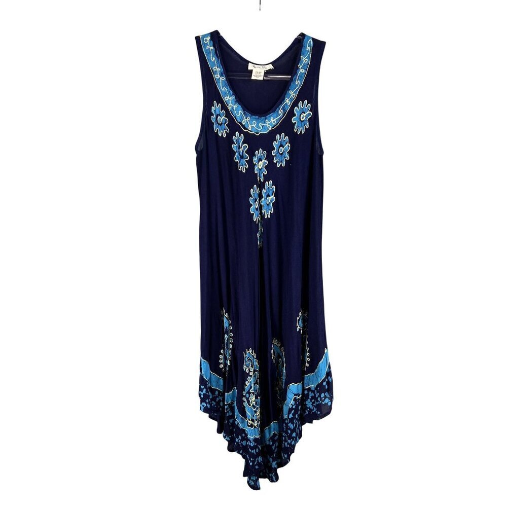 Gypsie Blu Boho Womens OSFM Blue Gauze Tank Tunic Dress Floral Handkerchief Hem - Picture 8 of 13